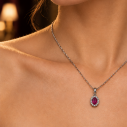 Pre Owned 18ct White Gold Ruby and Diamond Pendant and Chain ZC56
